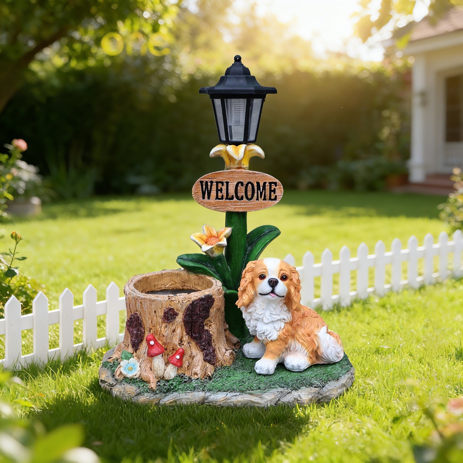 Sitting Dog Solar Lantern Planter Statue by HouseOfZazla