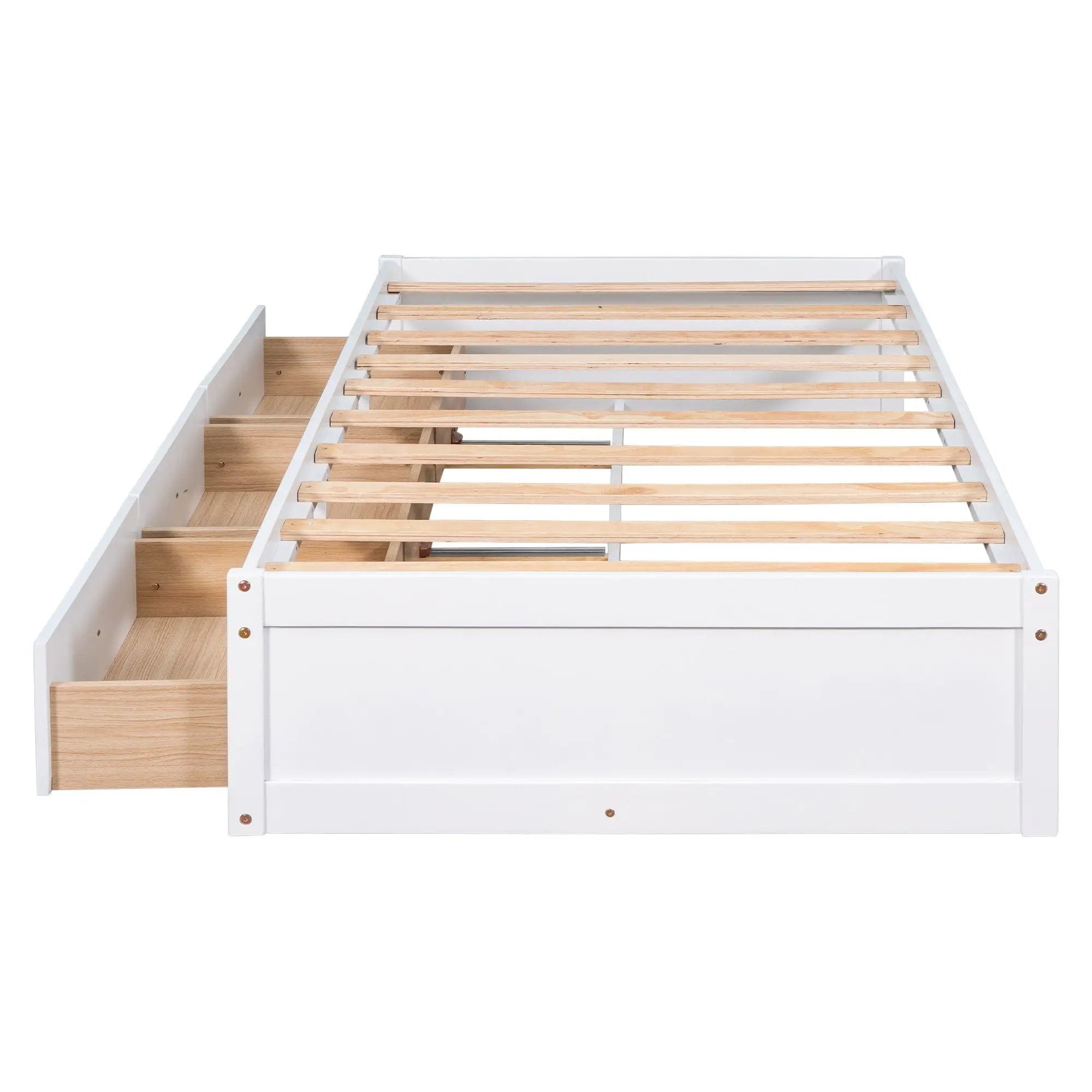 Twin Size Platform Storage Bed With 3 Drawers - White by HouseOfZazla