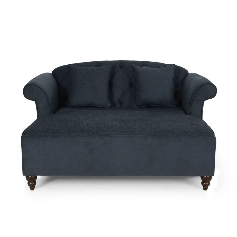 Upholstered Chaise Lounge With Scroll Arms, Turned Legs And 2 Pillows by HouseOfZazla