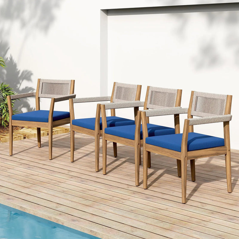 Braided Acacia Wood Outdoor Dining Chairs Set of 2 – Teak Look by HouseOfZazla