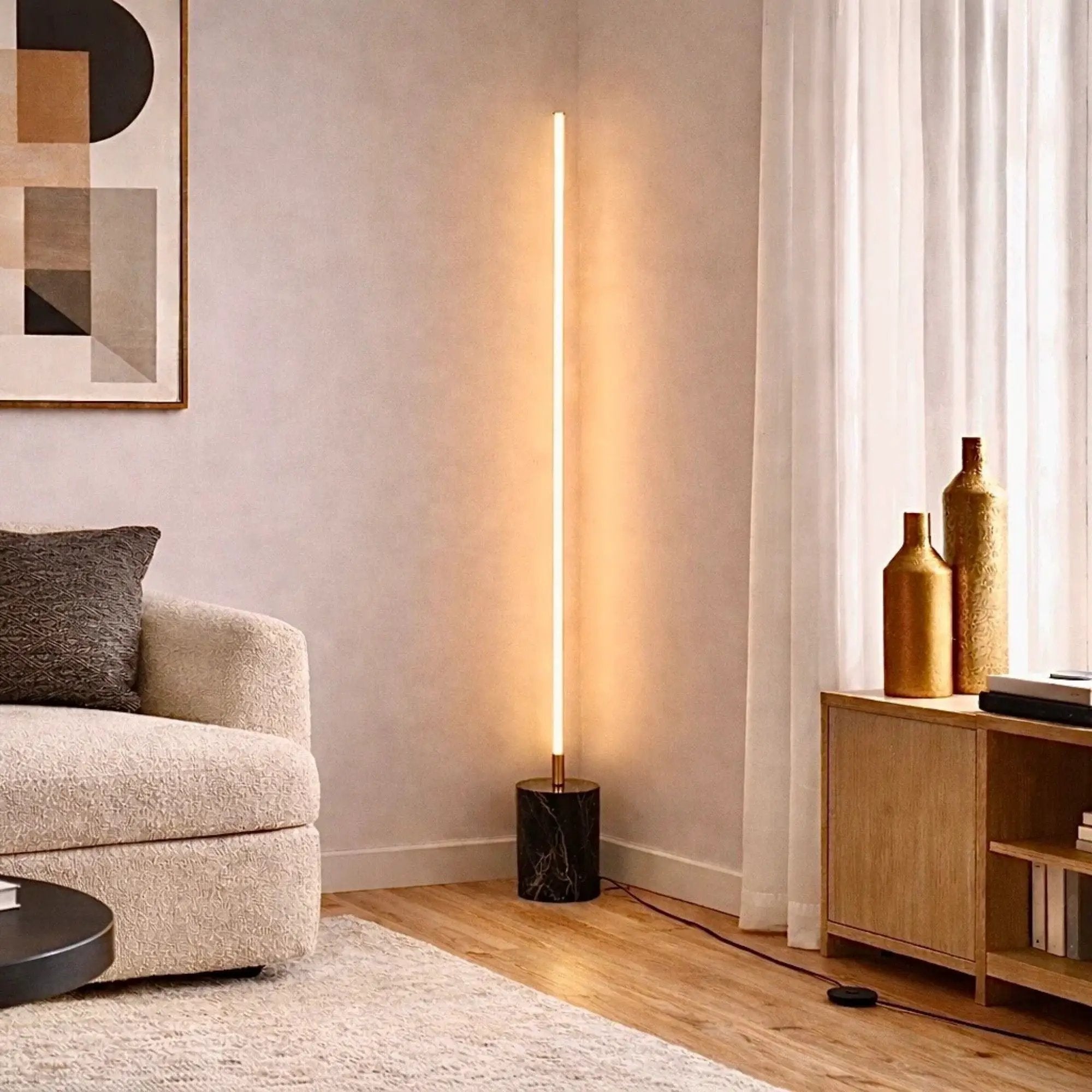 Prism - LED Floor Lamp With On / Off Switch Base - Gold / Marble by Unique Piece Furniture