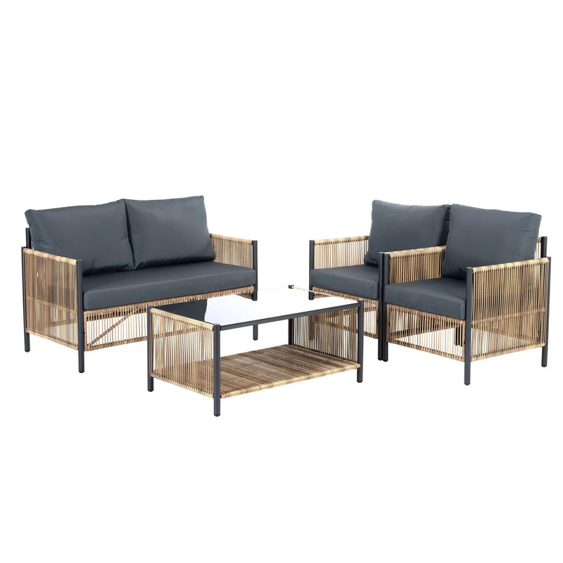 Patio 4-Piece Brown PE Wicker Sofa Set with Grey Cushions by HouseOfZazla