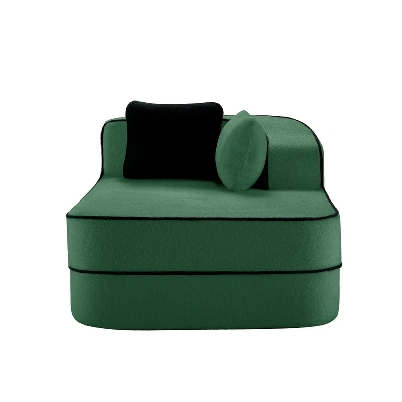 ELYSEES Right Chaise Sofa W/Pillows Teddy Fabric - Green by HouseOfZazla