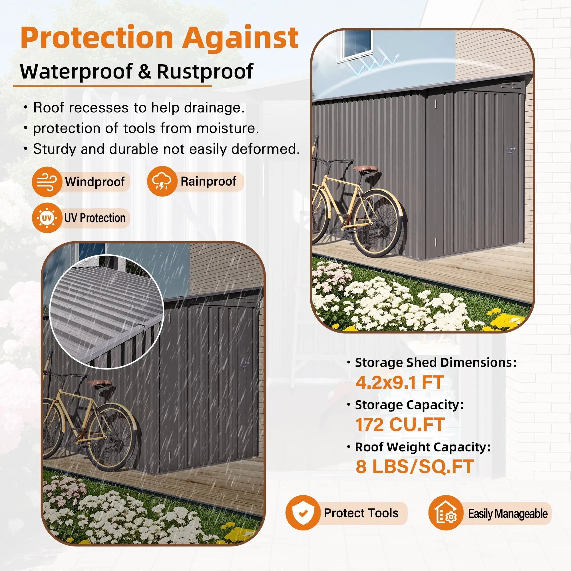 Lean To Shed With Windows, Tool House With Sloping Roof With 2 Vents And 1 Side Open Door For Backyard - Gray by HouseOfZazla