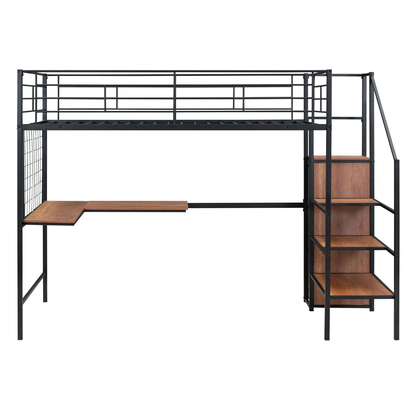 Loft Bed With Desk And Grid, Stylish Frame With Lateral Storage Ladder And Wardrobe by Unique Piece Furniture
