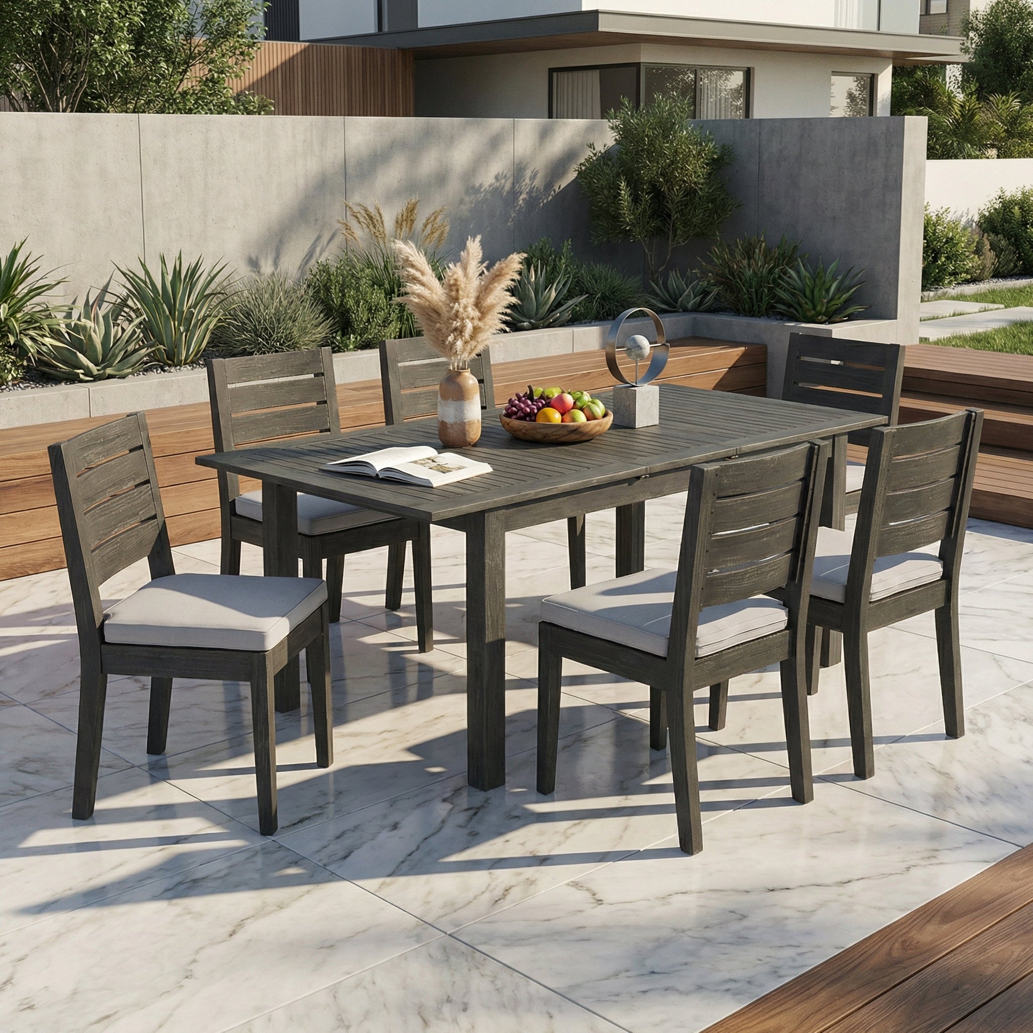 7-Piece Outdoor Dining Set with Extendable Acacia Wood Table by HouseOfZazla