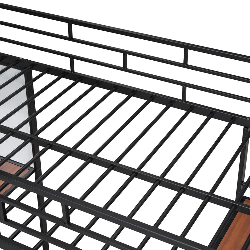 Loft Metal Bed With 3 Layers Of Shelves And Desk, Stylish Metal Frame Bed With board by HouseOfZazla