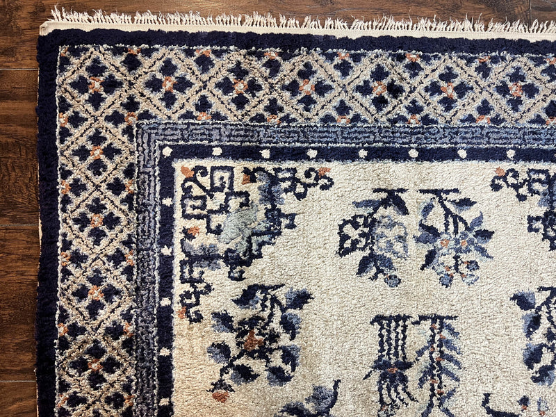 Silk Chinese Rug 3x5, Vintage Handmade Peking Carpet, Asian Oriental Art Deco Rug by Jewel Rugs