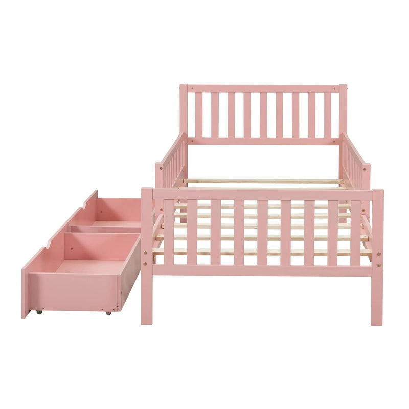 Platform Bed With Guardrails On Both Sides And 2 Storage Drawers by HouseOfZazla