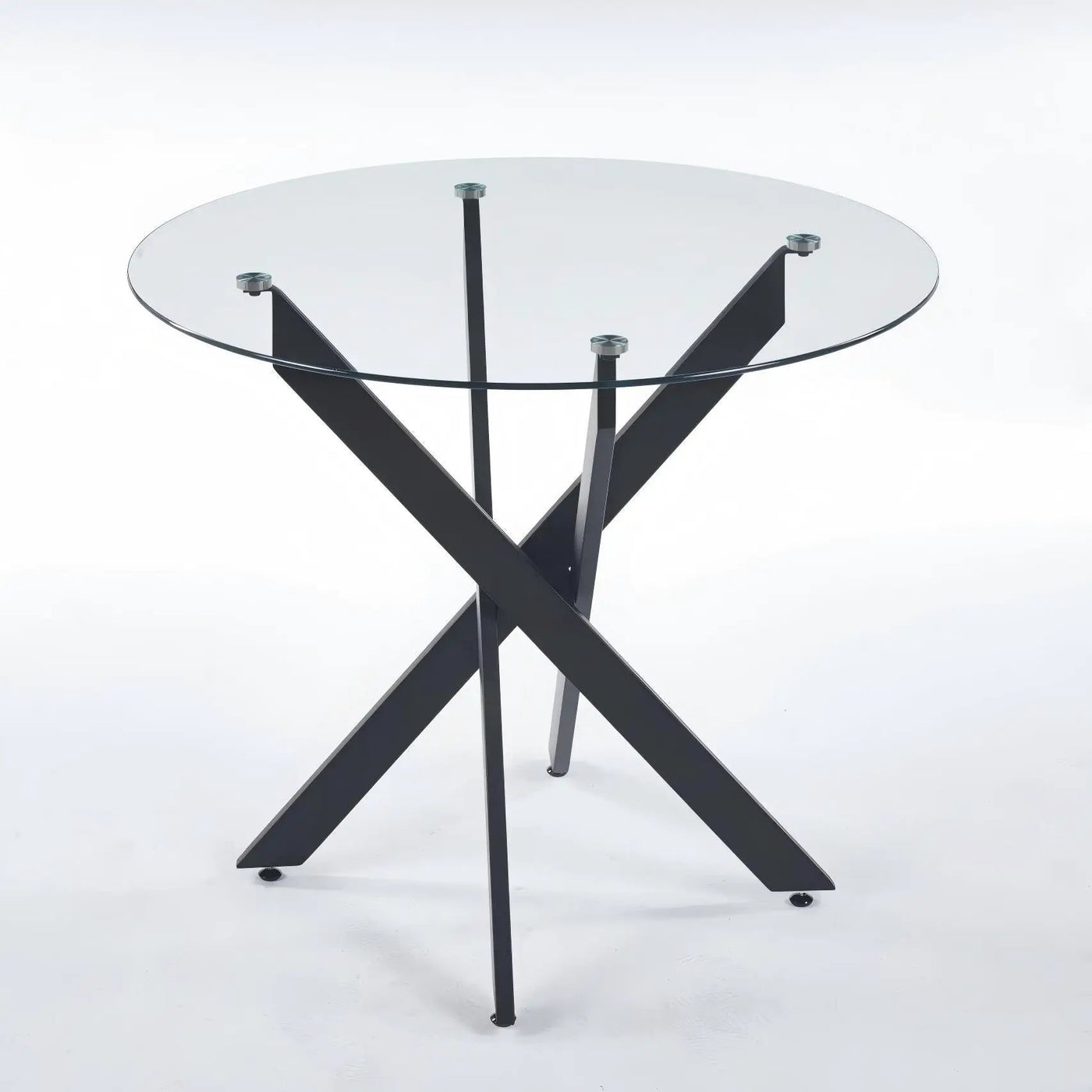 Dining Table With Cross Metal Leg And Tempered Glass, Modern Space Saving Kitchen Table For Living Room by Unique Piece Furniture