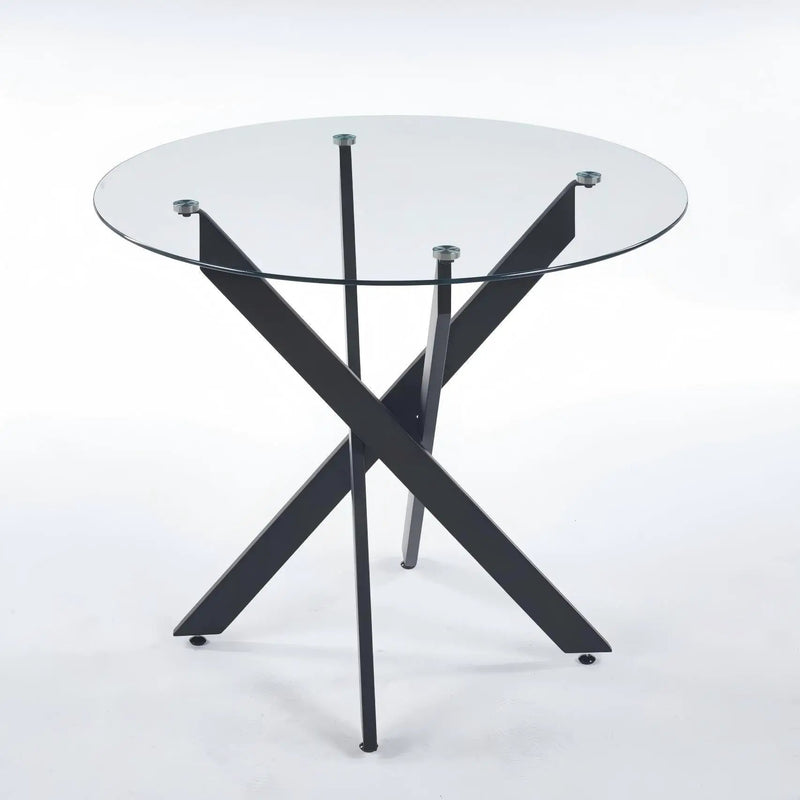 Dining Table With Cross Metal Leg And Tempered Glass, Modern Space Saving Kitchen Table For Living Room by Unique Piece Furniture