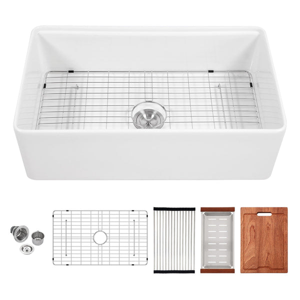 Kitchen Sink Workstation 33" Single Bowl Sink With Work Surface - White