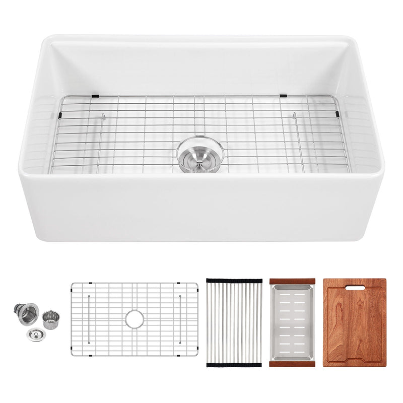 Kitchen Sink Workstation 33" Single Bowl Sink With Work Surface - White by HouseOfZazla