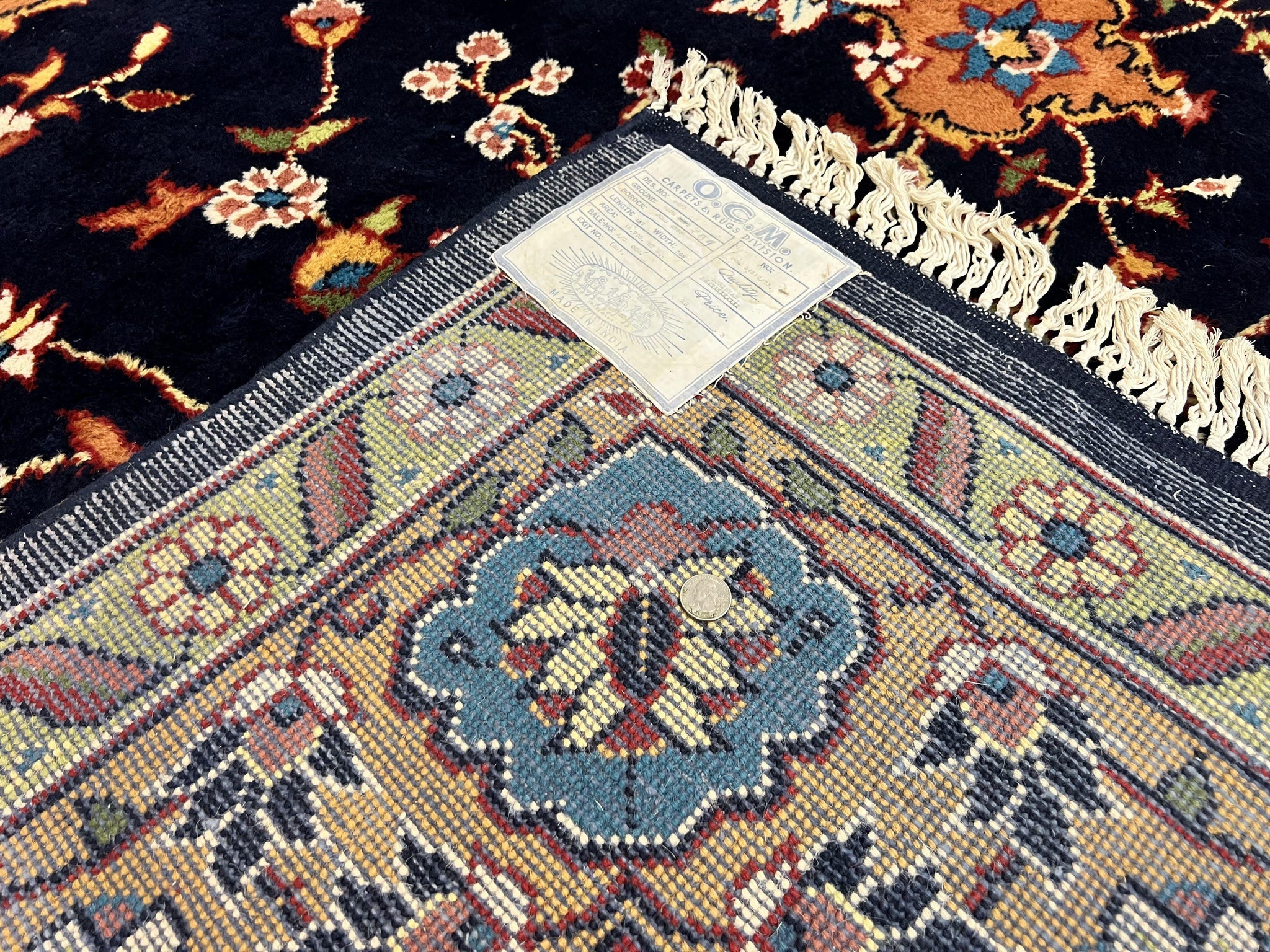 Indo Persian Rug 12x15, Mahal Sarouk Rug 12 x 15, Wool Hand Knotted Vintage Carpet, Navy Blue, Oversized Rug, Center Medallion by Jewel Rugs