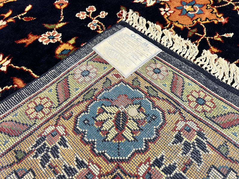 Indo Persian Rug 12x15, Mahal Sarouk Rug 12 x 15, Wool Hand Knotted Vintage Carpet, Navy Blue, Oversized Rug, Center Medallion by Jewel Rugs