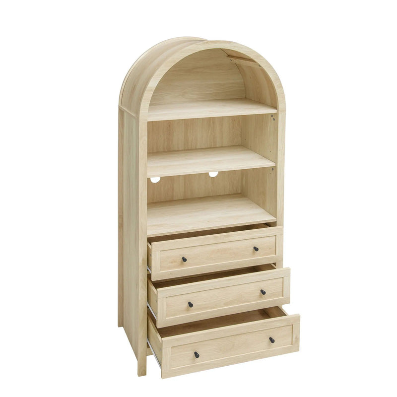 Arched Kitchen Pantry, Modern Farmhouse Wood Kitchen Storage Cabinets, Arched Storage Display Cabinet With Adjustable Shelves, Versatile Cupboard For Kitchen, Dining Room, Living Room - Natural by HouseOfZazla