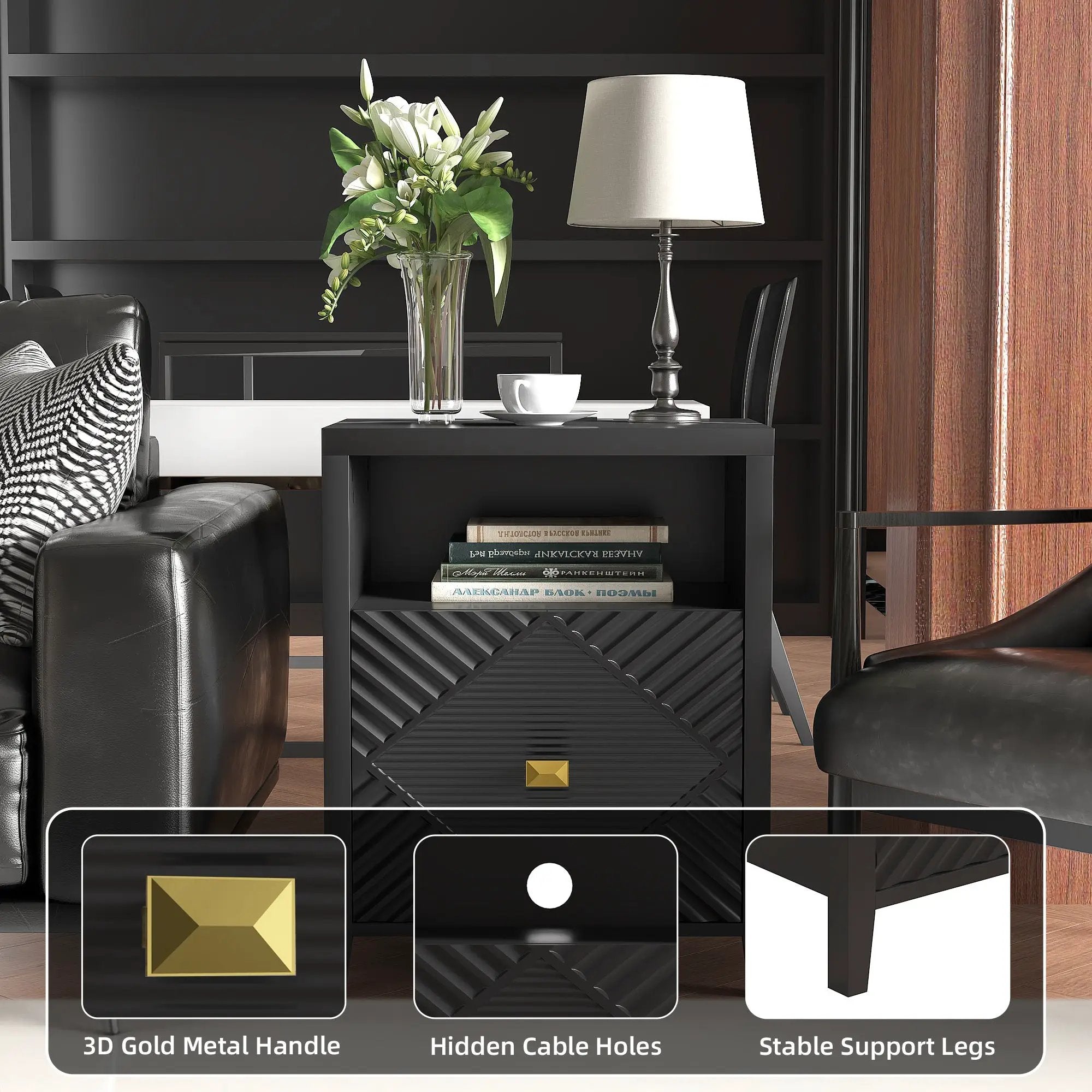 Modern Nightstand with Charger Station and USB Port by HouseOfZazla