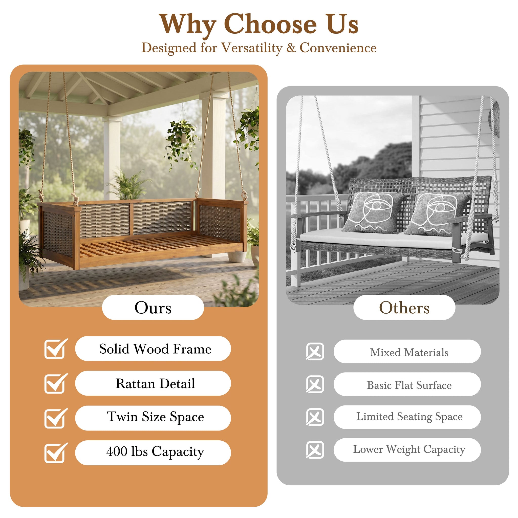 TOPMAX Outdoor Classic Solid Wood Twin Size Swing Bed by HouseOfZazla