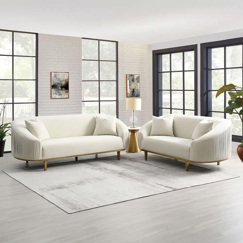 Martina - Loveseat With 2 Pillows - Ivory Velvet by Unique Piece Furniture
