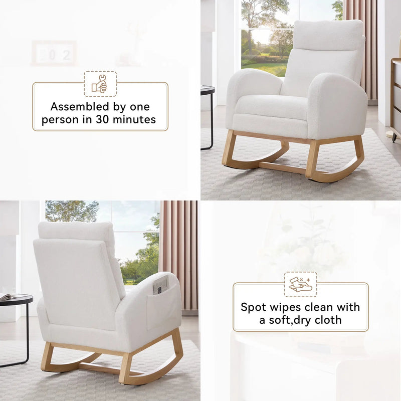 Teddy Fabric Leisure Rocking Chair with Adjustable Footstool by HouseOfZazla