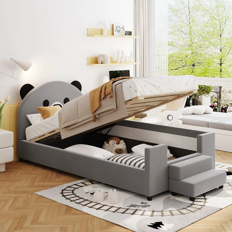 Upholstered Daybed With Bear Shaped Headboard, Hydraulic System And Breathable Fence by Unique Piece Furniture