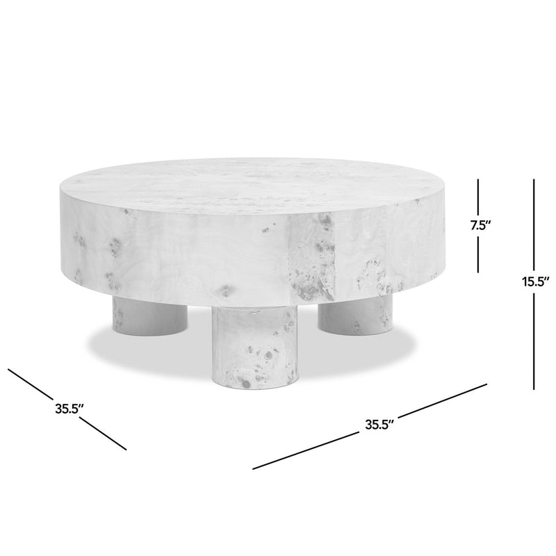 Nebula 35.5' Round Pillar Leg Coffee Table Warm Natural Brown Burl Wood by HouseOfZazla