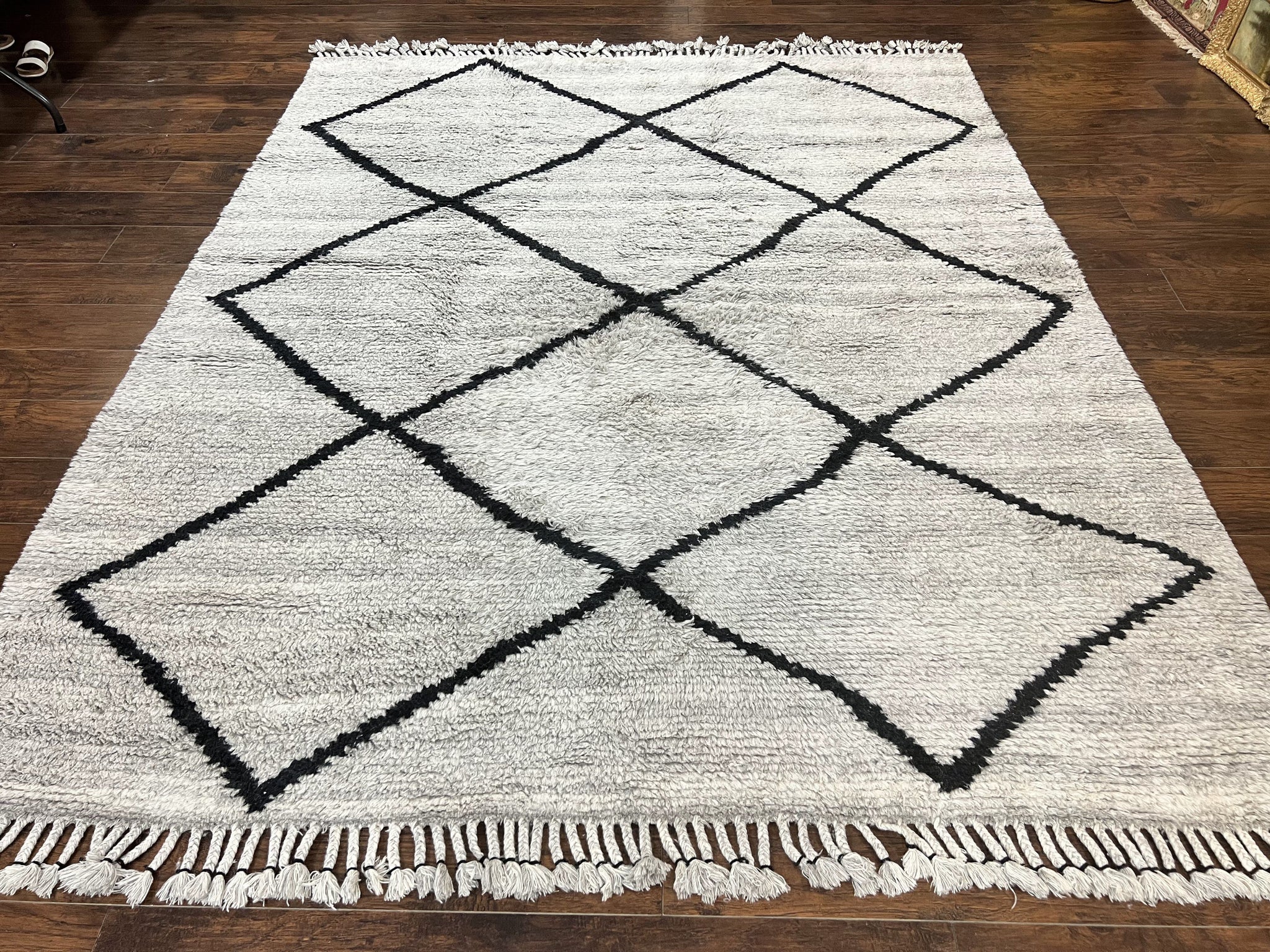 Modern Shag Rug 8x10, Gray and Black, Wool and Cotton, Lulu and Georgia, Handmade Indian Shag Rug by Jewel Rugs