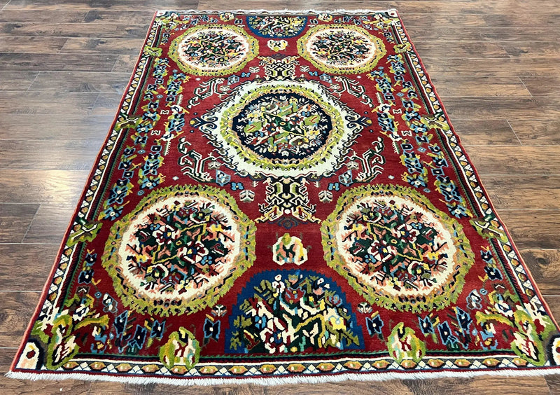Persian Bakhtiari Rug 5x8, Wool Hand Knotted Antique Carpet, Red, Floral Oriental Rug, 5 x 8 Medium Sized Rug by Jewel Rugs