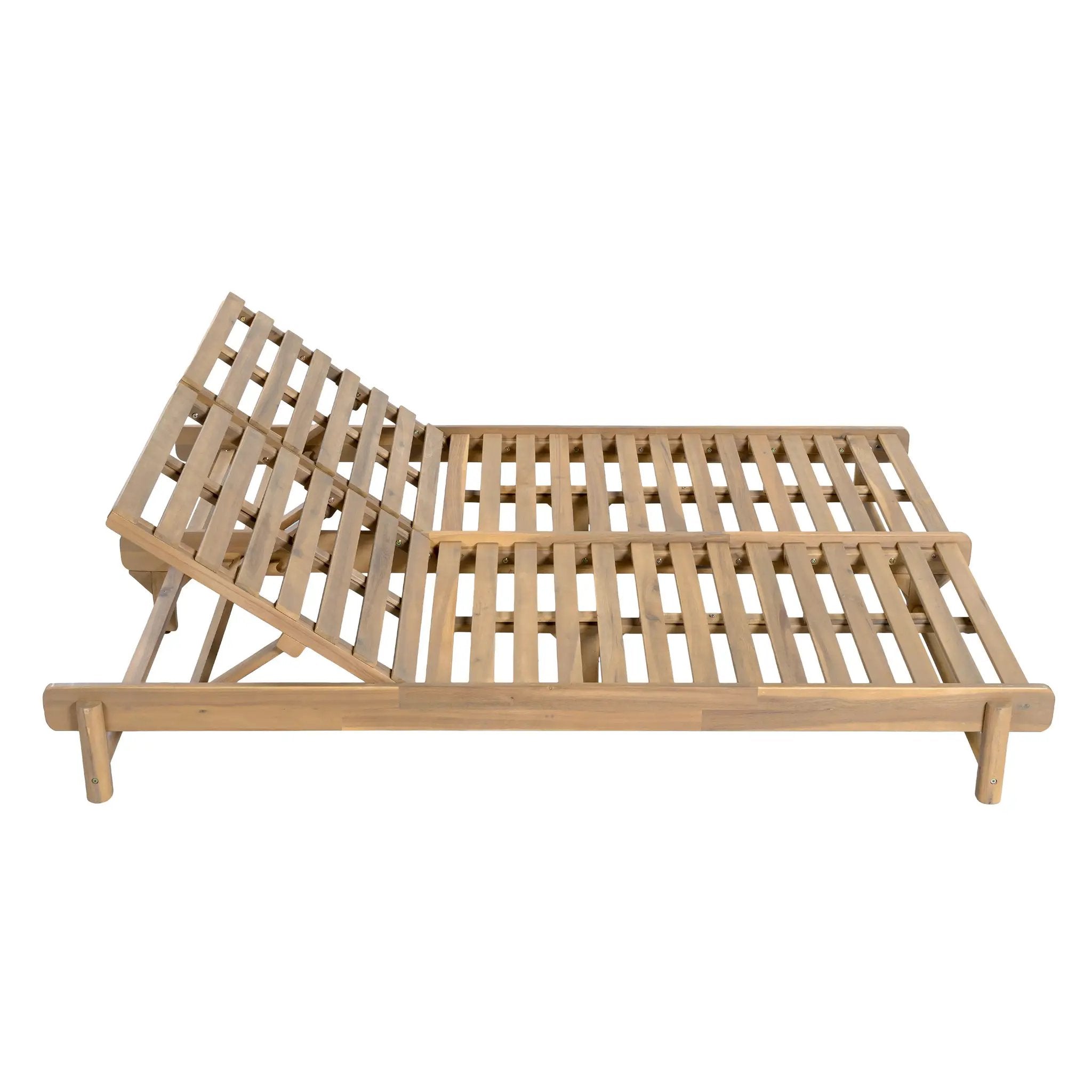 Light Teak Finish Acacia Wood Double Chaise Lounger by HouseOfZazla