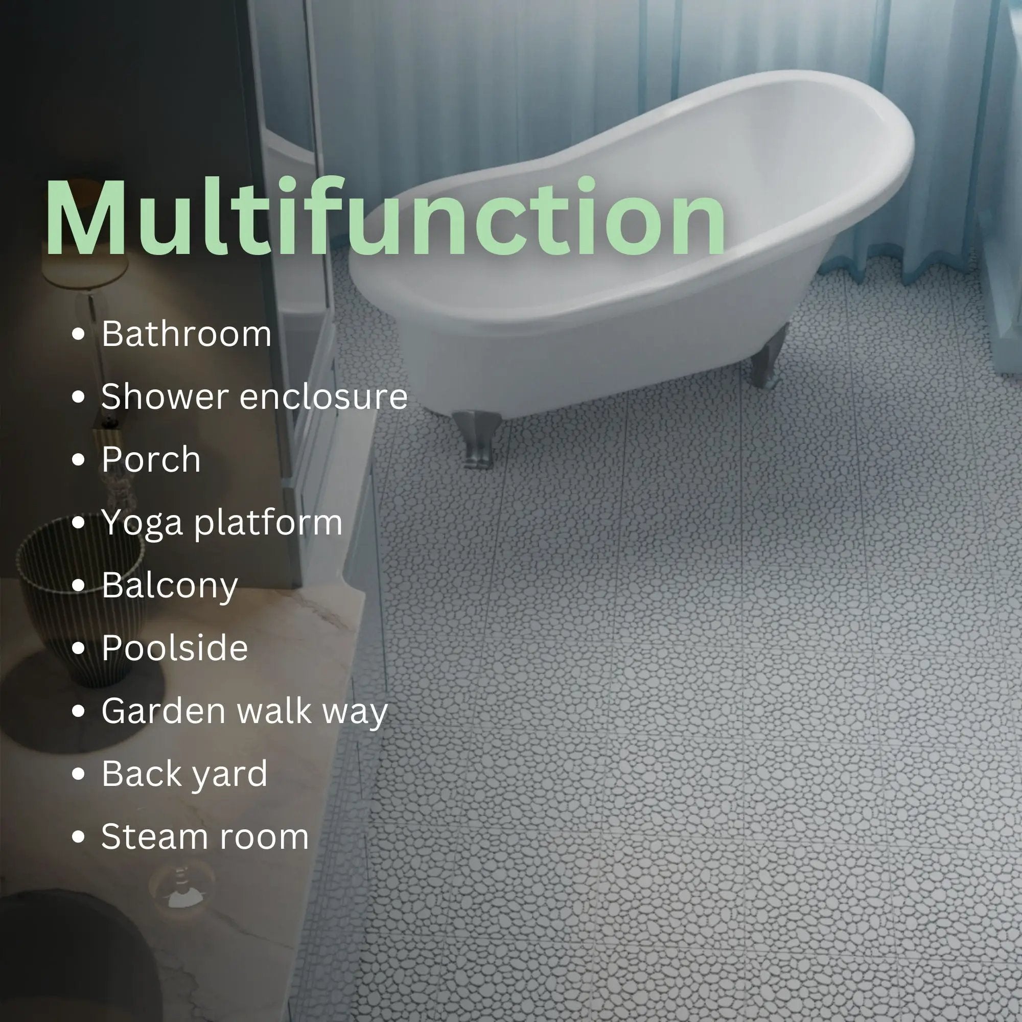 Interlocking Deck Tiles Plastic Waterproof Outdoor All Weather Anti-Slip Bathroom Shower Balcony Porch Strong Weight Capacity Upto 440 Lbs, Pebble Stone Pattern by HouseOfZazla