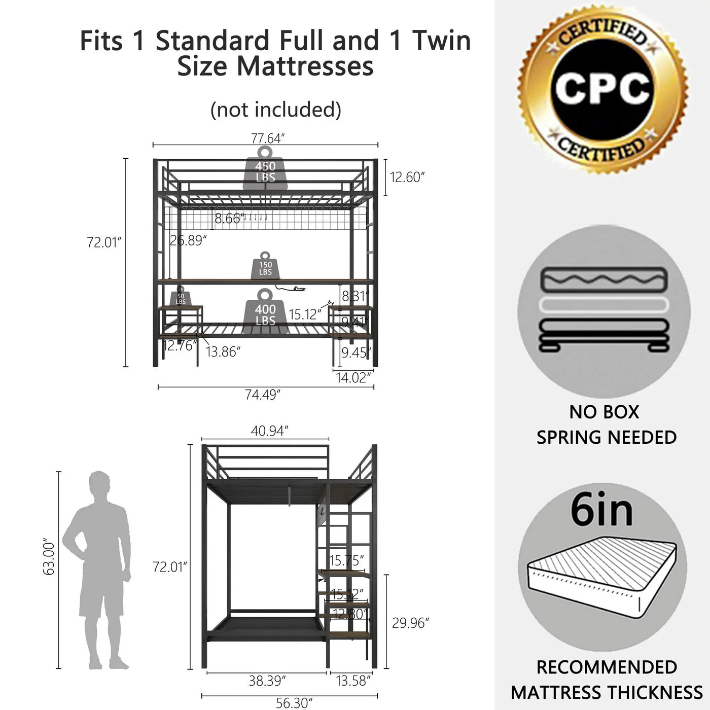 Ethan - Bunk Bed With Desk, Charging Station, Storage Shelves by Unique Piece Furniture