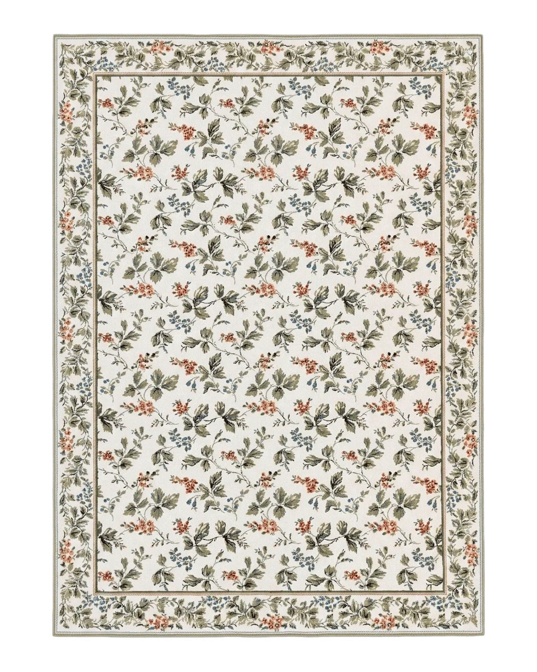 Vintage Stark Carpet 7x10, Ivory and Green, European Aubusson Design, Allover Pattern, Stark Rug by Jewel Rugs