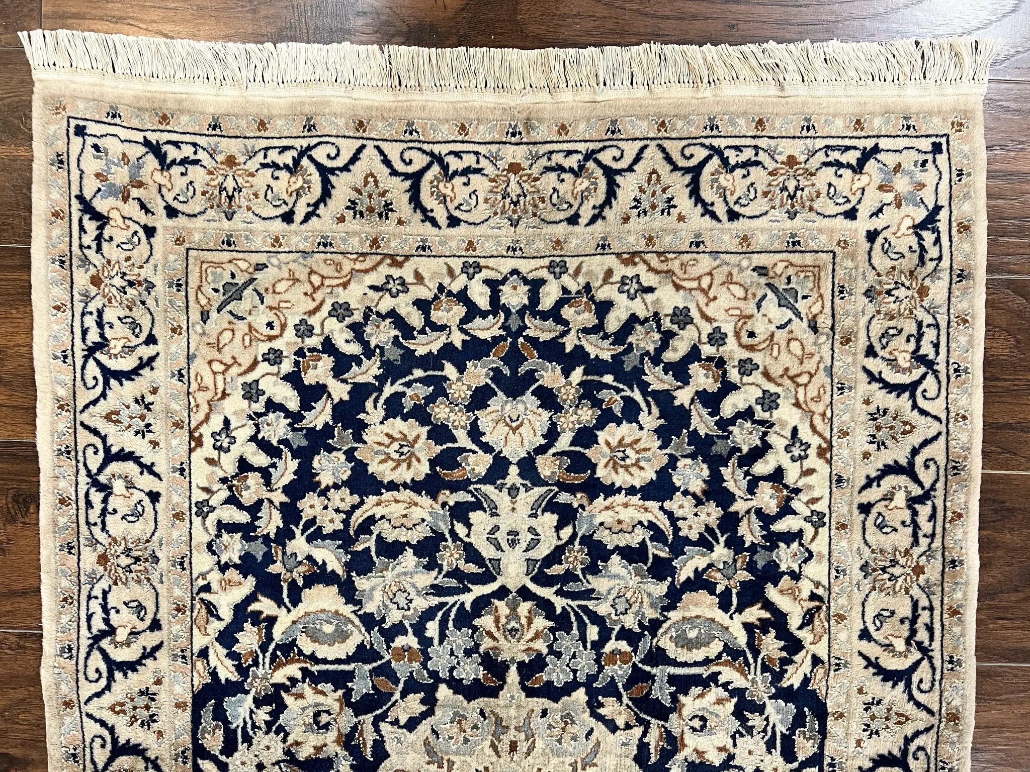 Persian Nain Rug 3x5, Floral Medallion Oriental Carpet, Very Fine Hand Knotted Handmade Wool and Silk Highlights Rug, Vintage Semi Antique by Jewel Rugs