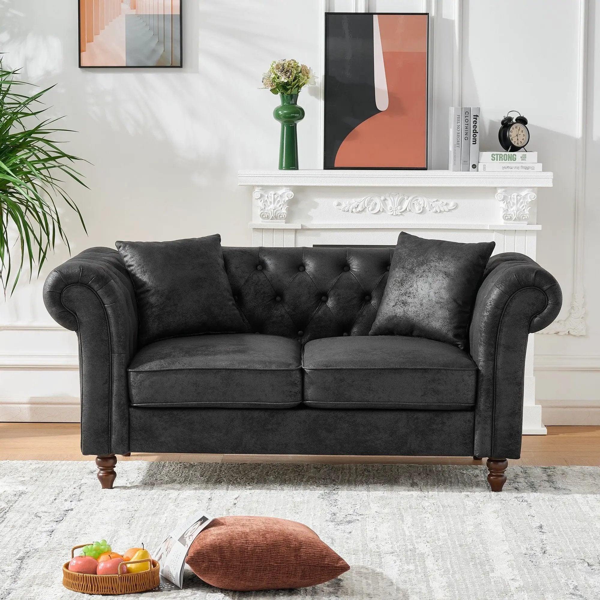 Chesterfield Loveseat, High Tech Fabric Roll Armrest by HouseOfZazla