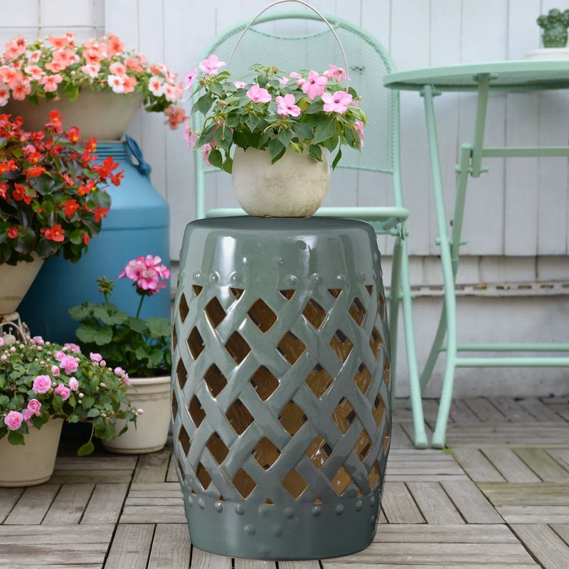 Outsunny 13' x 18' Ceramic Garden Stool with Woven Lattice Design & Glazed Finish by HouseOfZazla