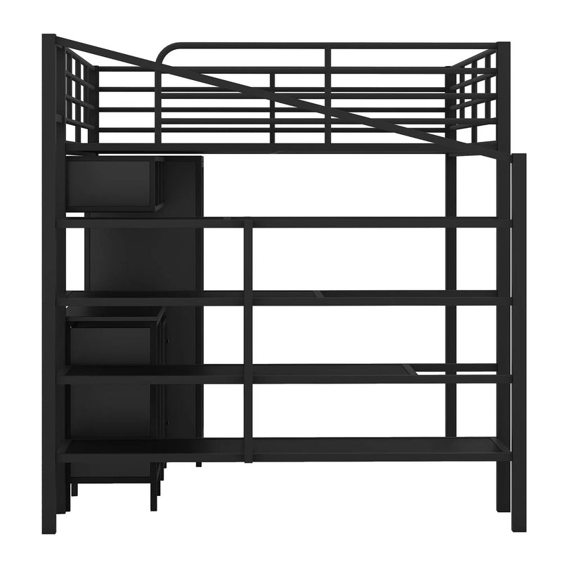 Full Size Loft Bed With Desk Set And Wardrobe - Black by HouseOfZazla
