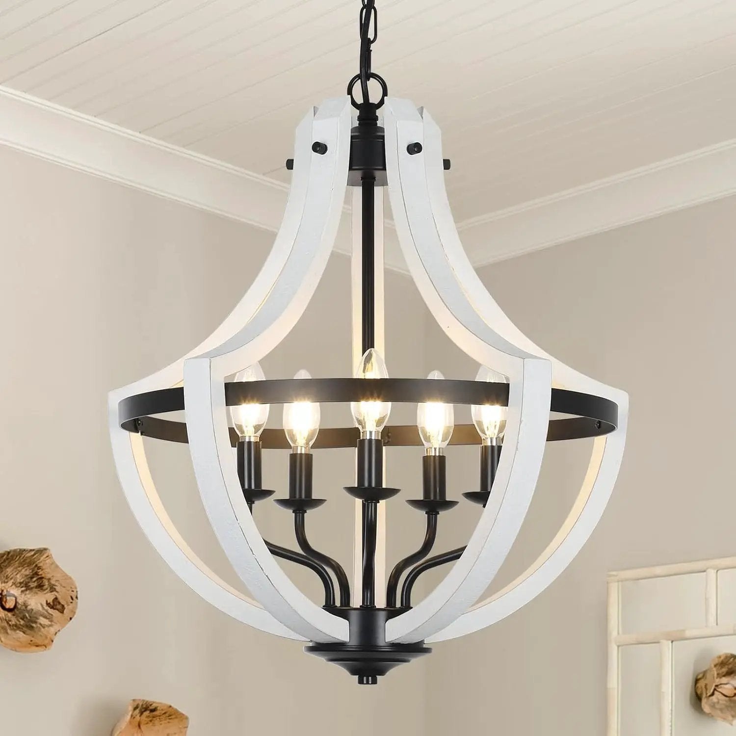 5-Light Convertible White Wood Farmhouse Chandelier by HouseOfZazla