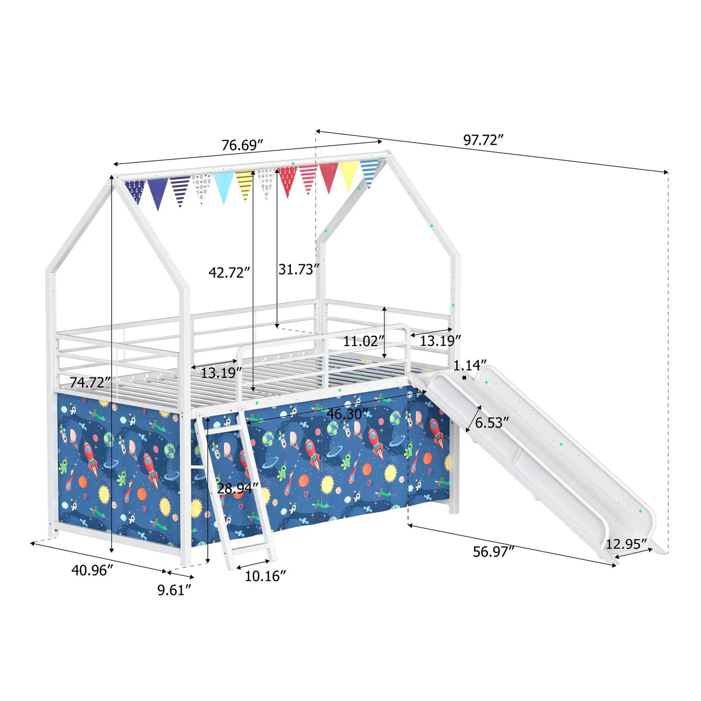 Jack - House Loft Bed With Slide And Curtain Set by Unique Piece Furniture