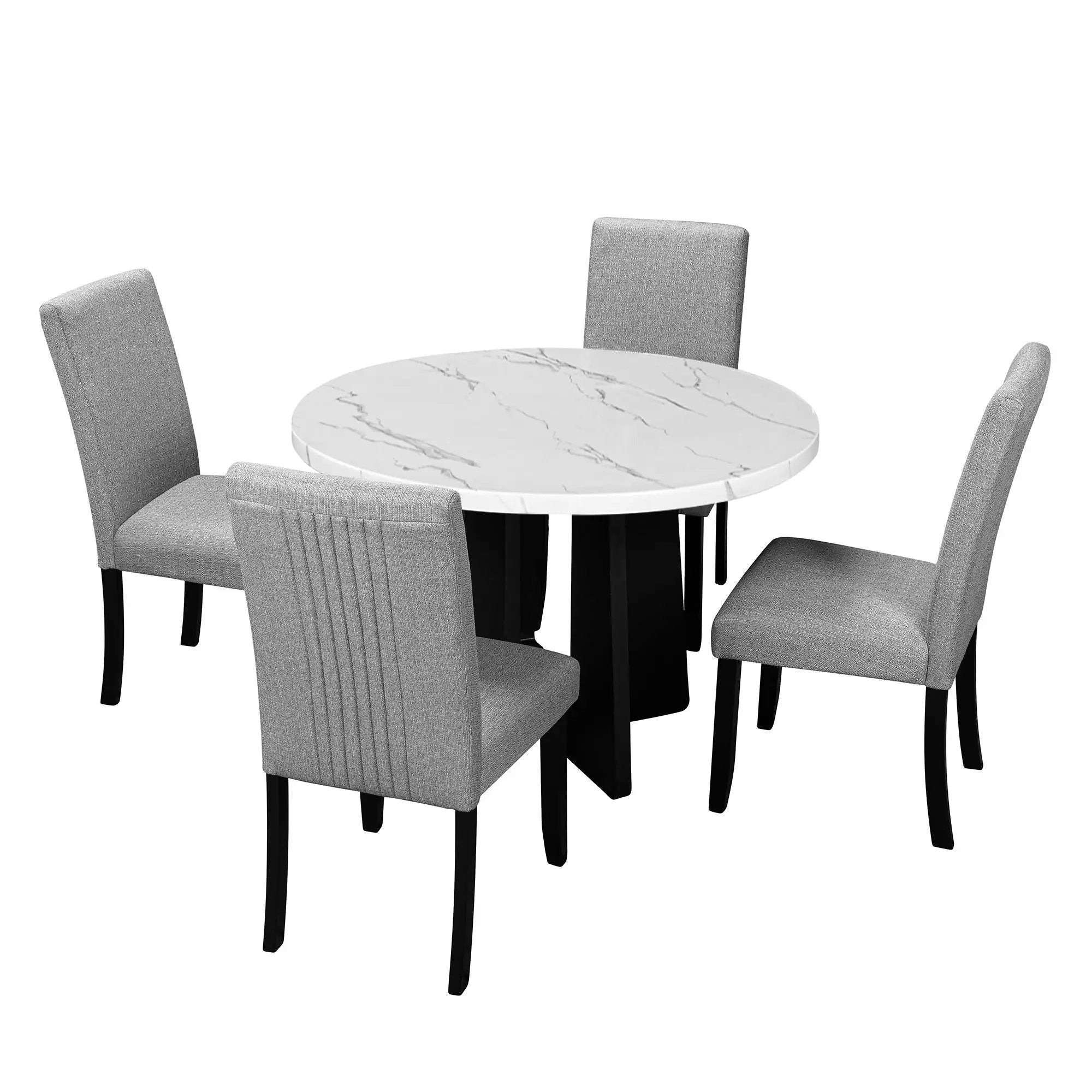 5 Piece Round Dining Table Set, Dining Table And 4 Upholstered Chairs For Dining Room, Kitchen Room, Living Room - White / Gray by HouseOfZazla
