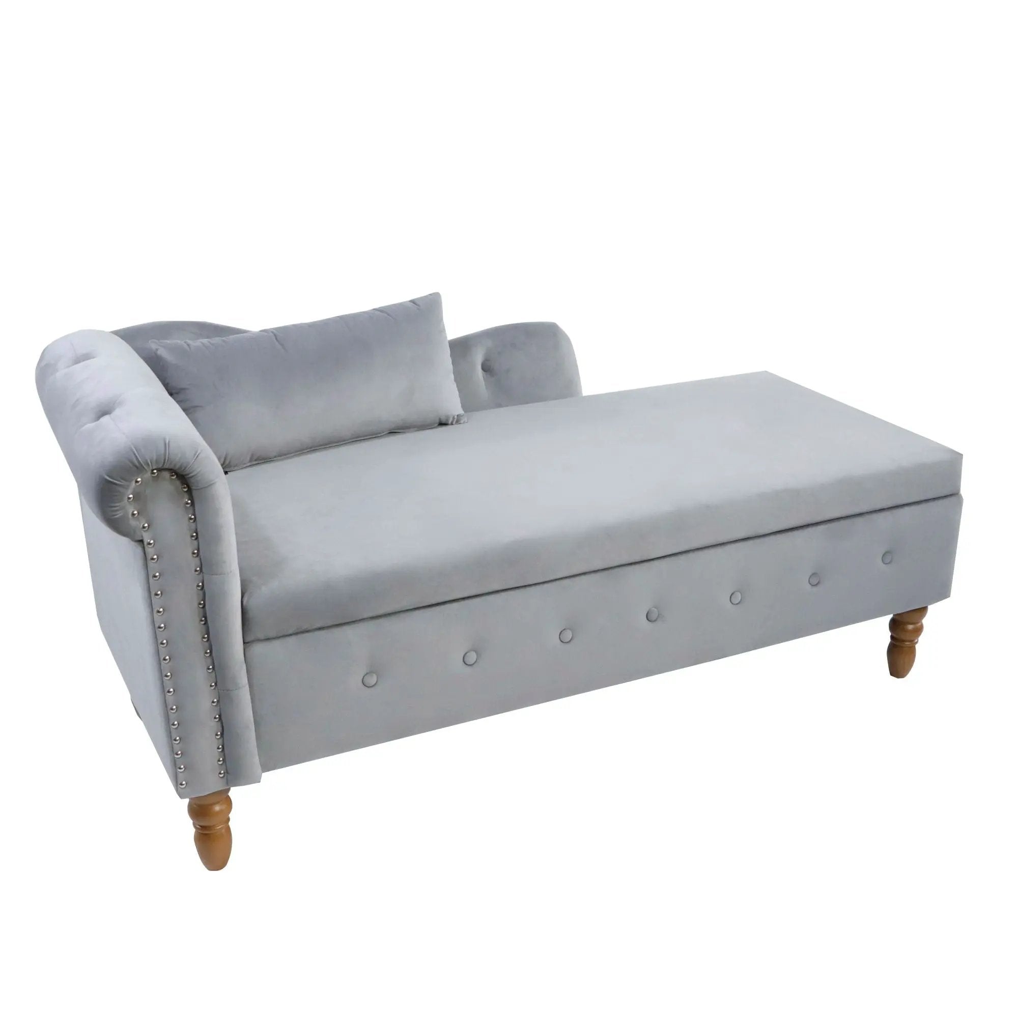 Chaise Lounge Indoor, Lounge Chair For Bedroom With Storage & Pillow, Modern Upholstered Rolled Arm Chase Lounge For Sleeping With Nailhead Trim For Living Room Bedroom Office by HouseOfZazla
