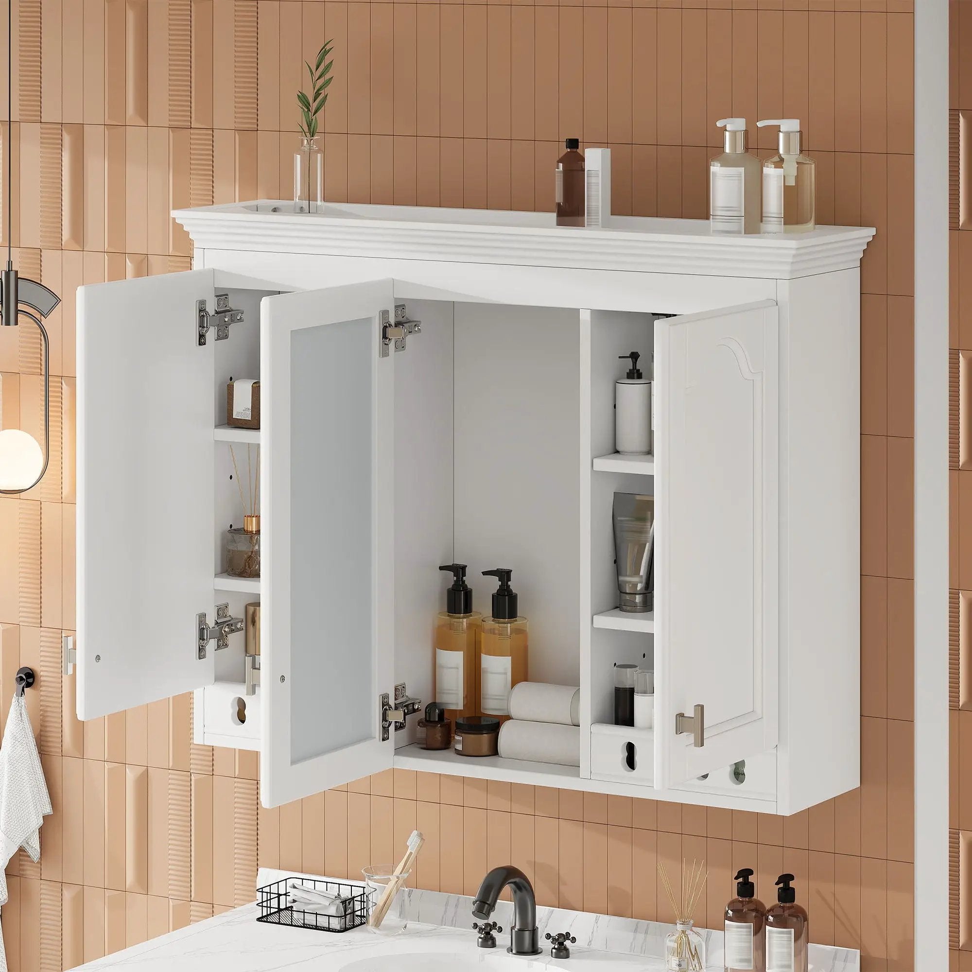 Wall Mount Mirror Cabinet With Adjustable Shelves, Soft Closing Hinges by Unique Piece Furniture