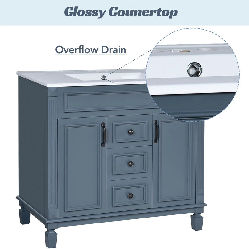 36" Bathroom Vanity With Top Sink, Basin On Cabinet With 2 Soft Closing Doors And 2 Drawers - Blue by Unique Piece Furniture