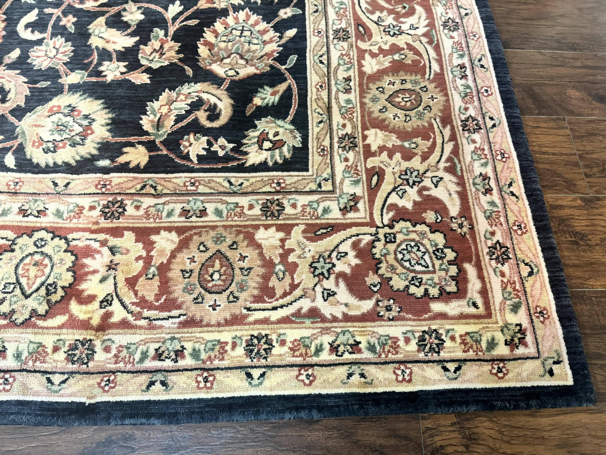 Vintage Oriental Rug 8x11, Floral Persian Design Carpet, Turkish Power Loomed Rug, Navy Blue Red Cream by Jewel Rugs