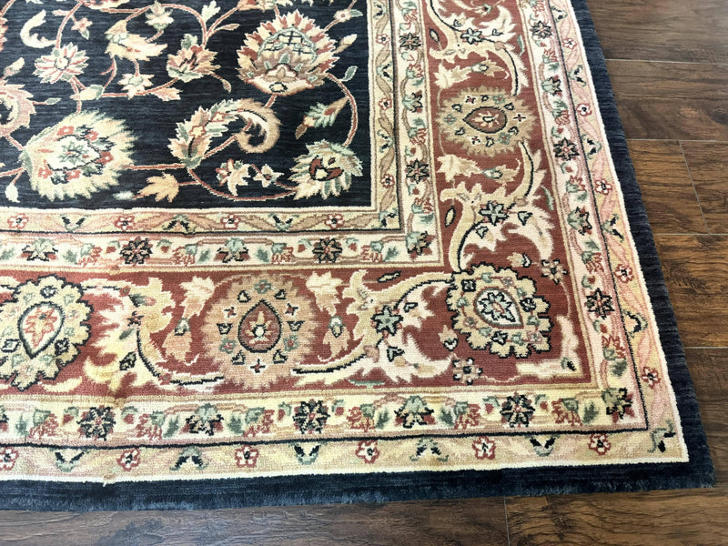 Vintage Oriental Rug 8x11, Floral Persian Design Carpet, Turkish Power Loomed Rug, Navy Blue Red Cream by Jewel Rugs