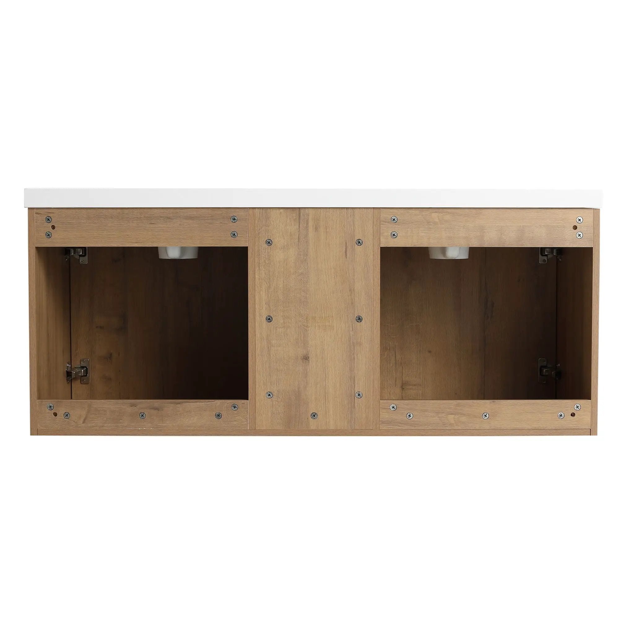 48" Wall Mounted Bathroom Vanity With Double Resin Sink And Storage Rack Soft Close Doors Plywood Construction - Imitative Oak by HouseOfZazla