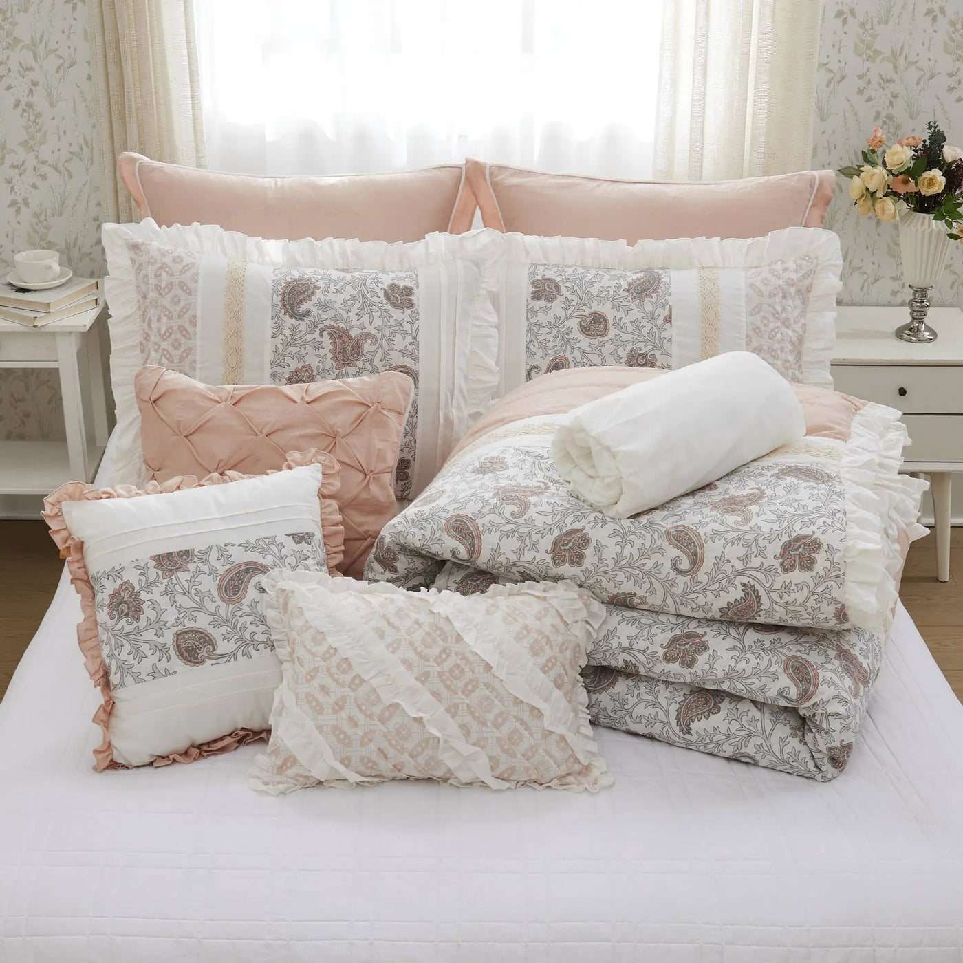 9 Piece Cotton Percale Comforter Set Blush by HouseOfZazla