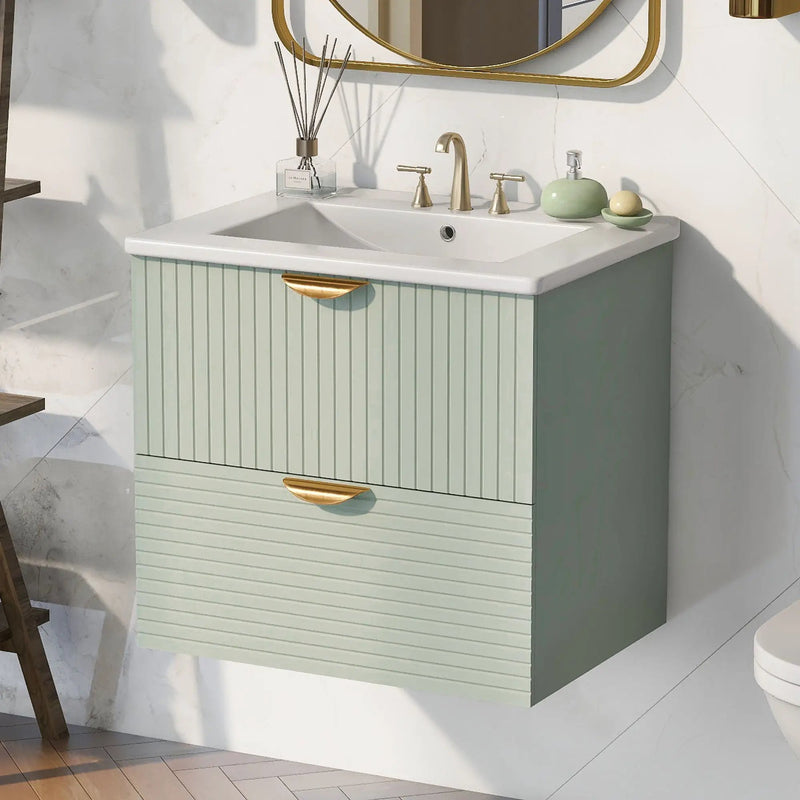 Modern Wall-Mounted Bathroom Vanity With 2 Drawers, Ideal For Small Bathrooms - Green by Unique Piece Furniture