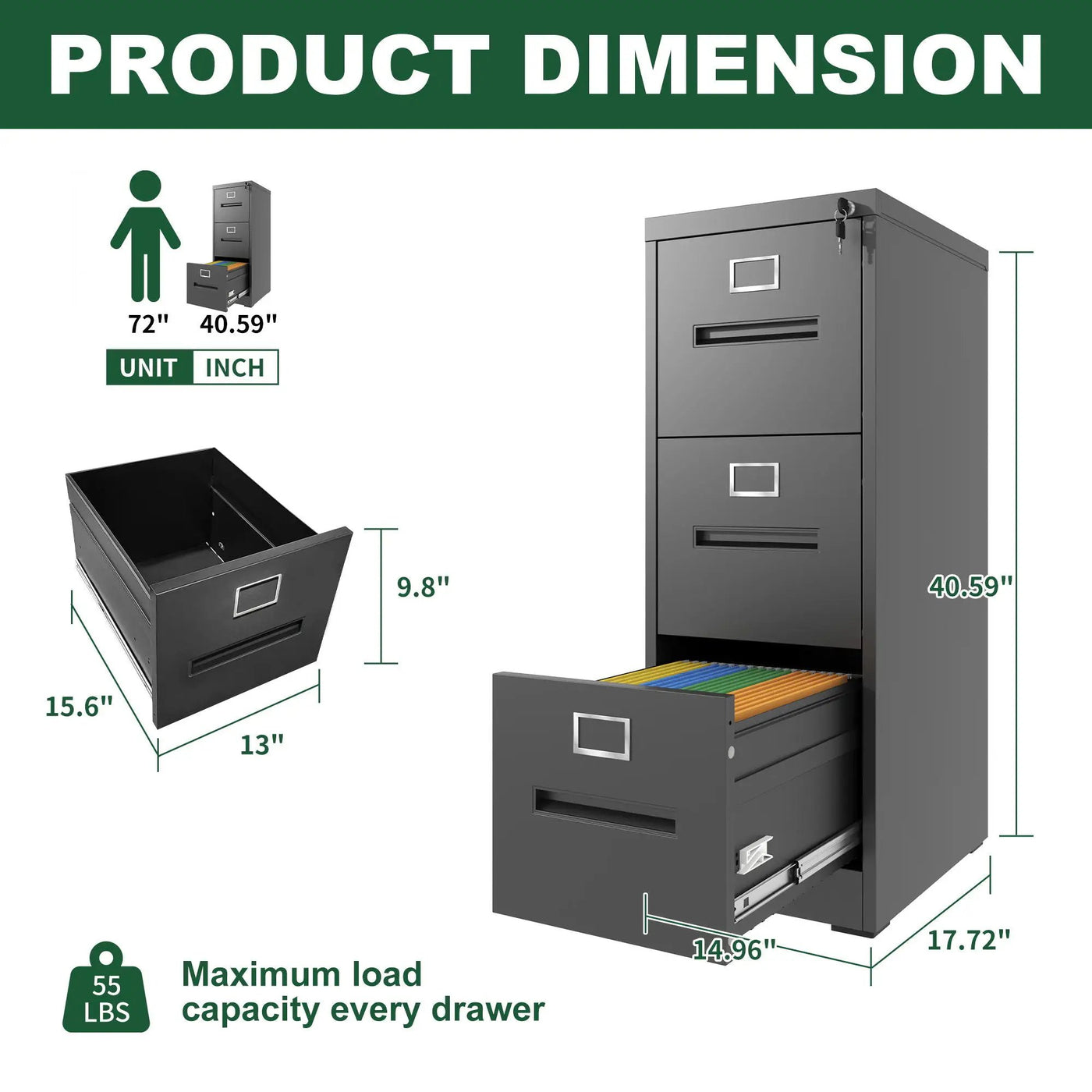 Premium Drawer File Cabinet With Lock, Metal Vertical Design, A4 Legal / Letter Size by HouseOfZazla