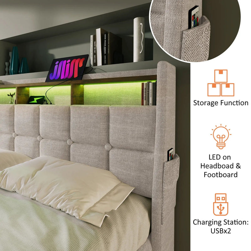 Upholstered Platform Bed With A Hydraulic Storage System, LED And USB Charging (Without Mattress) by HouseOfZazla