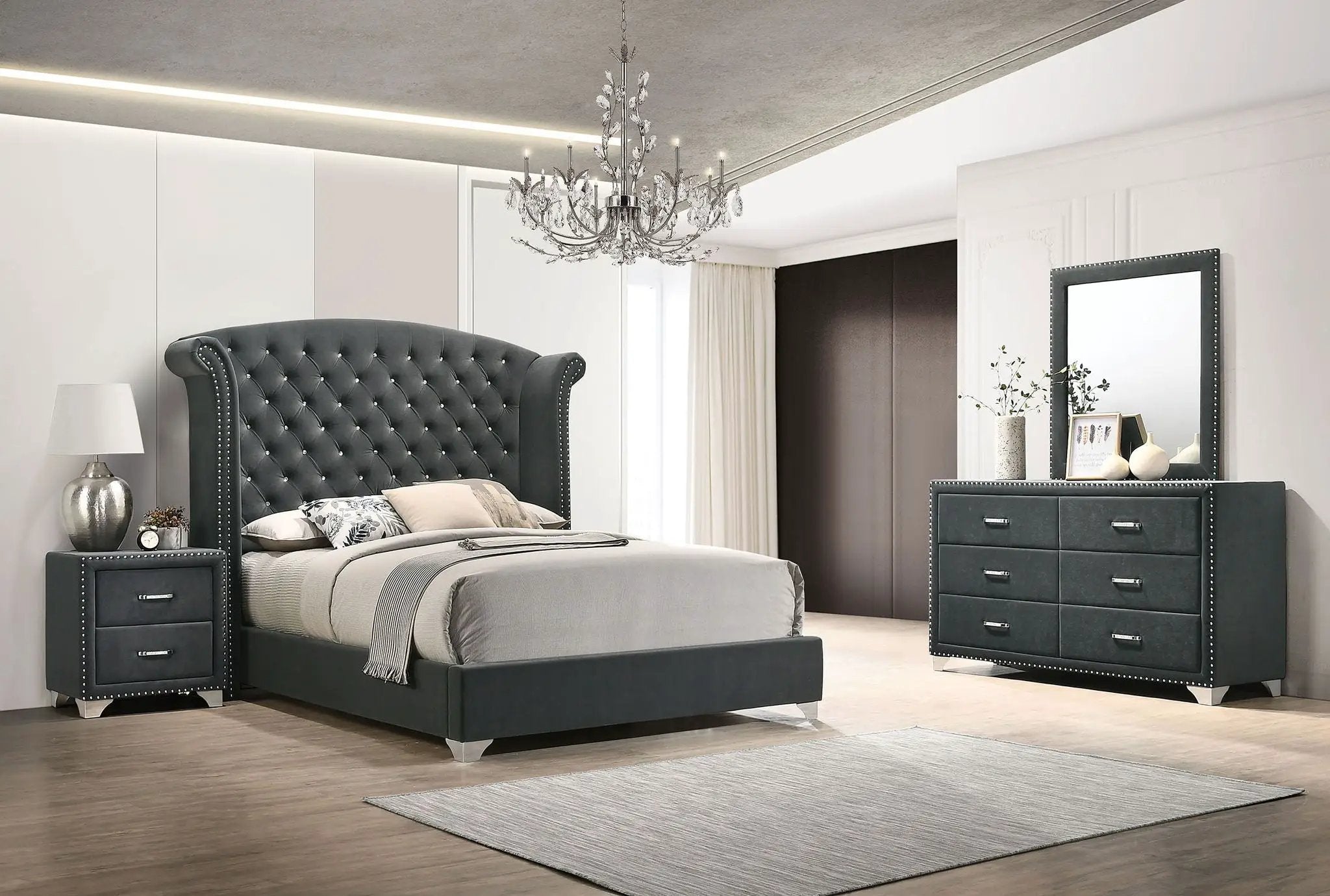 Melody 4-piece Eastern King Bedroom Set Grey by Unique Piece Furniture
